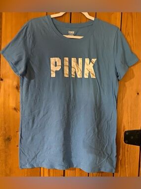 Victoria's Secret PINK Perfect Tee in Light Blue with Pink Logo